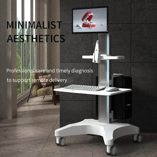 Mobile Hospital Workstation with Monitor Mount & Oral Scanner Holder,Height-Adjustable Medical Trolley Cart for Dental Clinics, Hospitals,Office & Beauty Salons