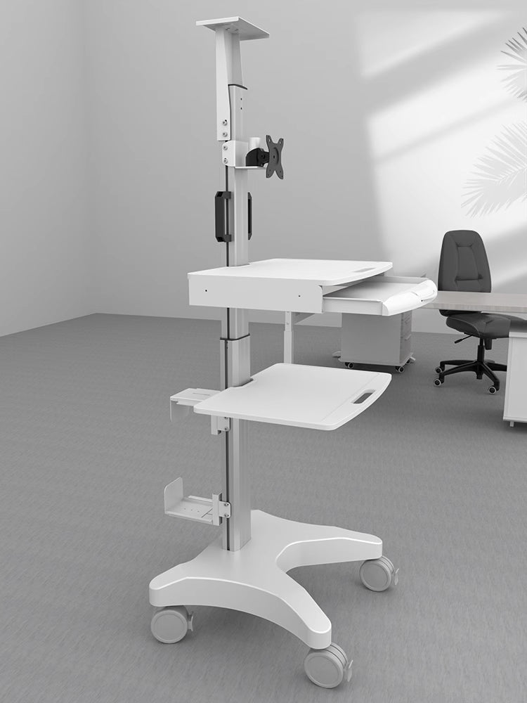 Height Adjustable Mobile Workstation Cart with Camera Holder Monitor Mount Keyboard Tray Host Bracket Silent Wheels,Medical Trolley for Office Portable Laboratory Hospital Dental Clinic