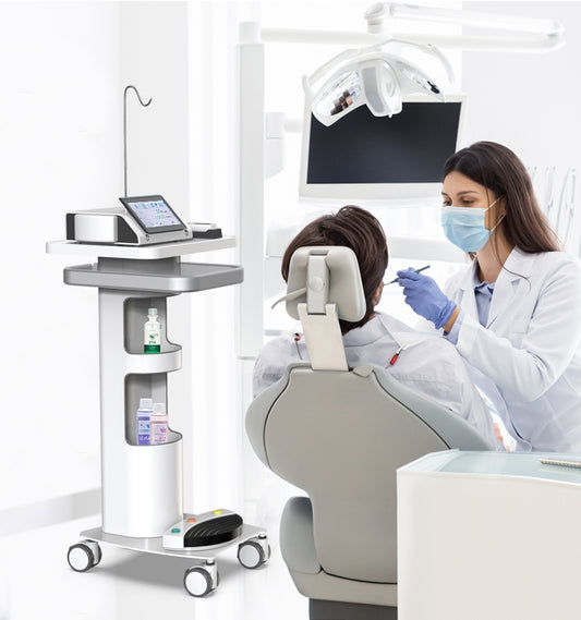 Mobile Medical Cart Trolley with 4 Silent Wheels Dental Equipment Workstation for Dental Clinic Hospital Beauty Salon with 15.7"× 13" Tabletop and 2 Storage Cell