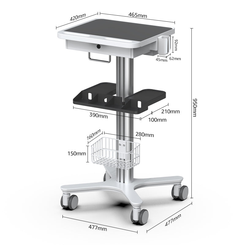 Dental Clinic Trolley Cart with Oral Scanner Holder and Equipment Pallet,Hospital Mobile Workstation with Laptop Tray and Silent Wheels, for Office School Salon Lab etc.