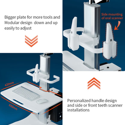 Mobile Hospital Workstation with Monitor Mount & Oral Scanner Holder,Height-Adjustable Medical Trolley Cart for Dental Clinics, Hospitals,Office & Beauty Salons