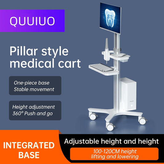 Medical Mobile Trolley Cart with Oral scanning Bracket Monitor Mount, Hospital Dental Clinic Height Adjustable Workstation, White