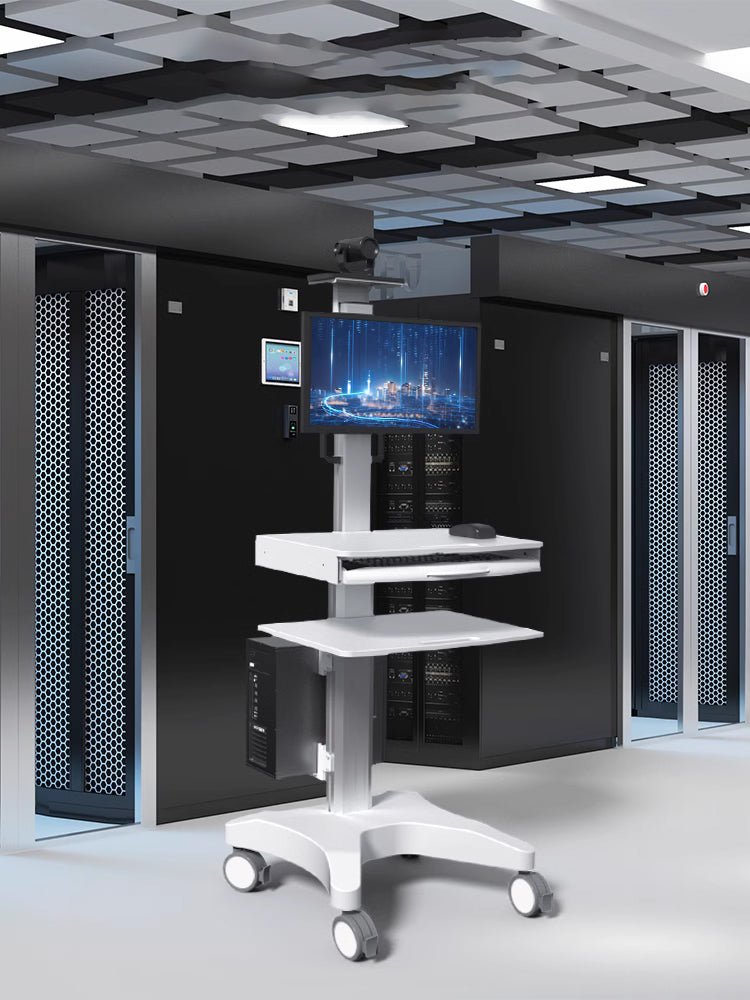 Height Adjustable Mobile Workstation Cart with Camera Holder Monitor Mount Keyboard Tray Host Bracket Silent Wheels,Medical Trolley for Office Portable Laboratory Hospital Dental Clinic