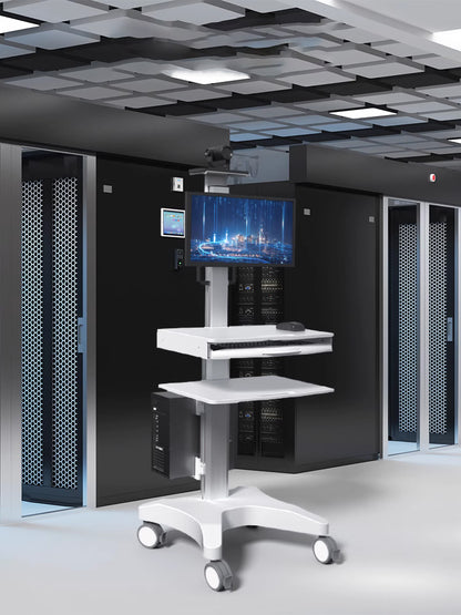 Height Adjustable Mobile Workstation Cart with Camera Holder Monitor Mount Keyboard Tray Host Bracket Silent Wheels,Medical Trolley for Office Portable Laboratory Hospital Dental Clinic