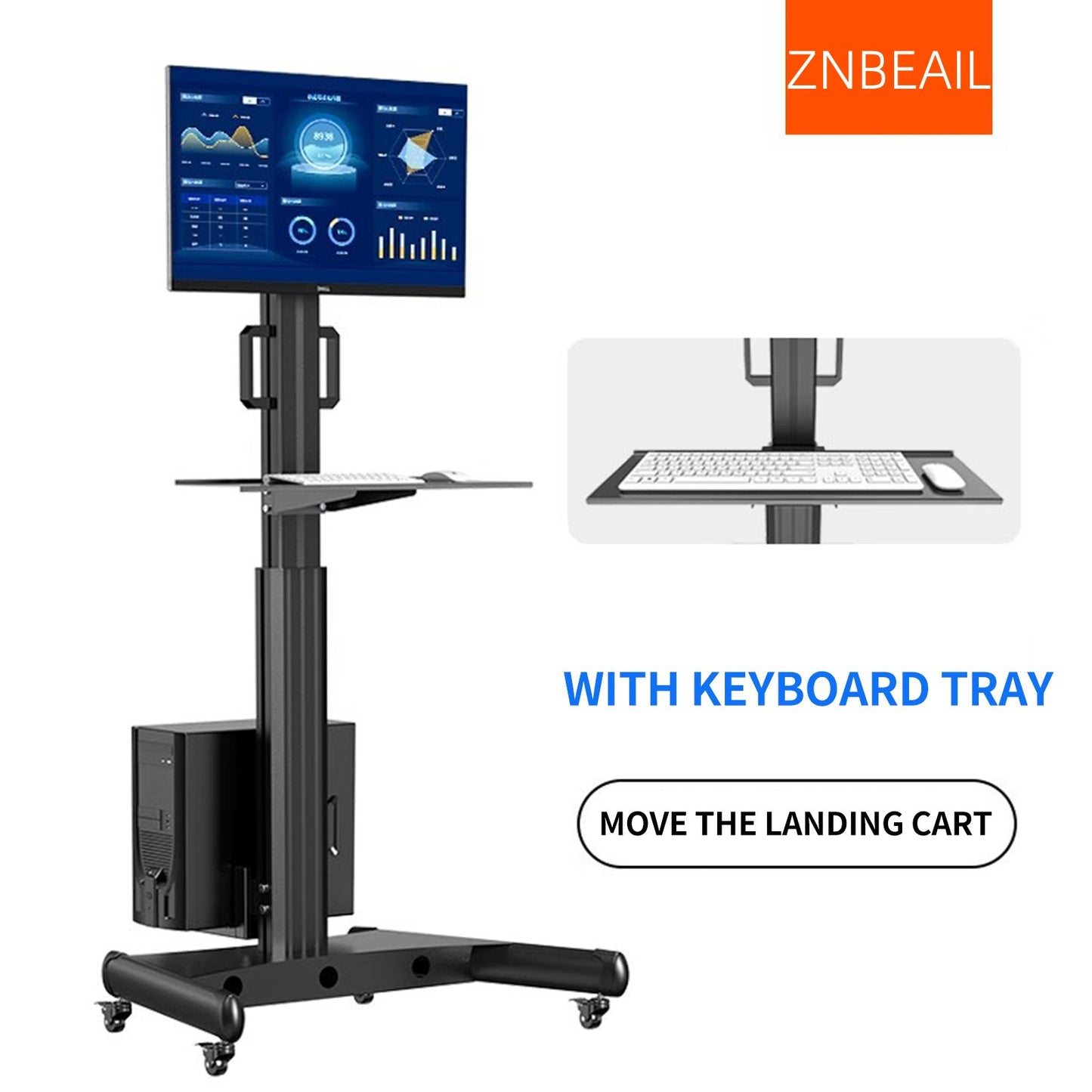 Mobile Workstation with Monitor Mount,Medical Trolley Cart with Wheels, Medical Nurse Hospital Workstation, Office Portable Computer Cart Keyboard Tray