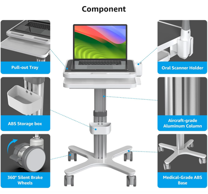 Medical Trolley Cart with Laptop Tray and Oral Scanner Holder, Dental Clinic Cart on Wheels for Hospital Beauty Salons