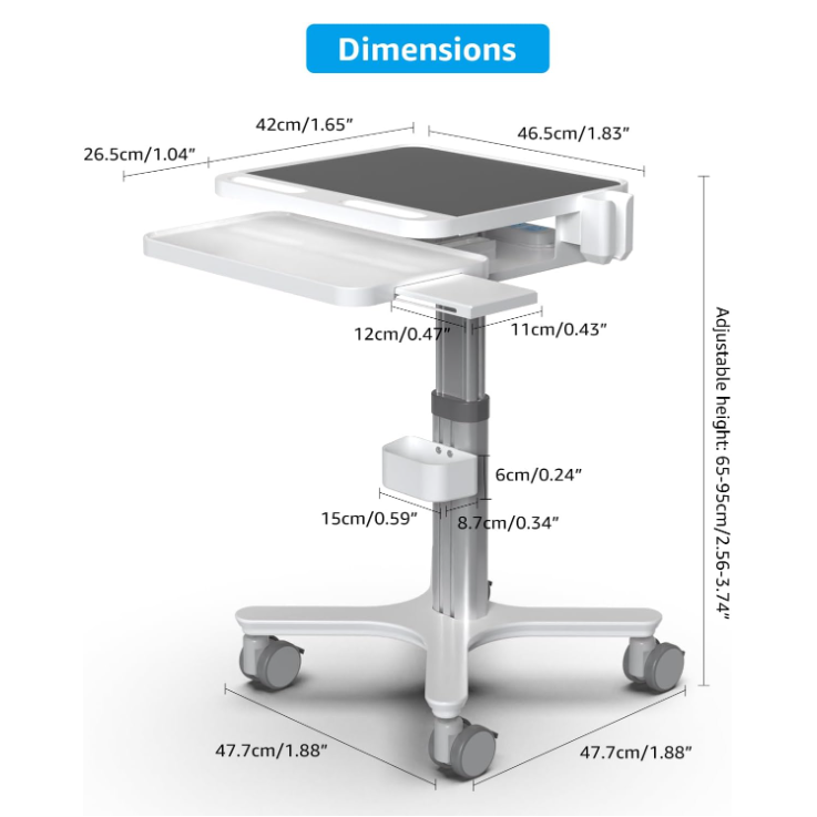Medical Trolley Cart with Laptop Tray and Oral Scanner Holder, Dental Clinic Cart on Wheels for Hospital Beauty Salons