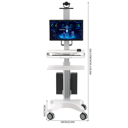 Height Adjustable Mobile Workstation Cart with Camera Holder Monitor Mount Keyboard Tray Host Bracket Silent Wheels,Medical Trolley for Office Portable Laboratory Hospital Dental Clinic