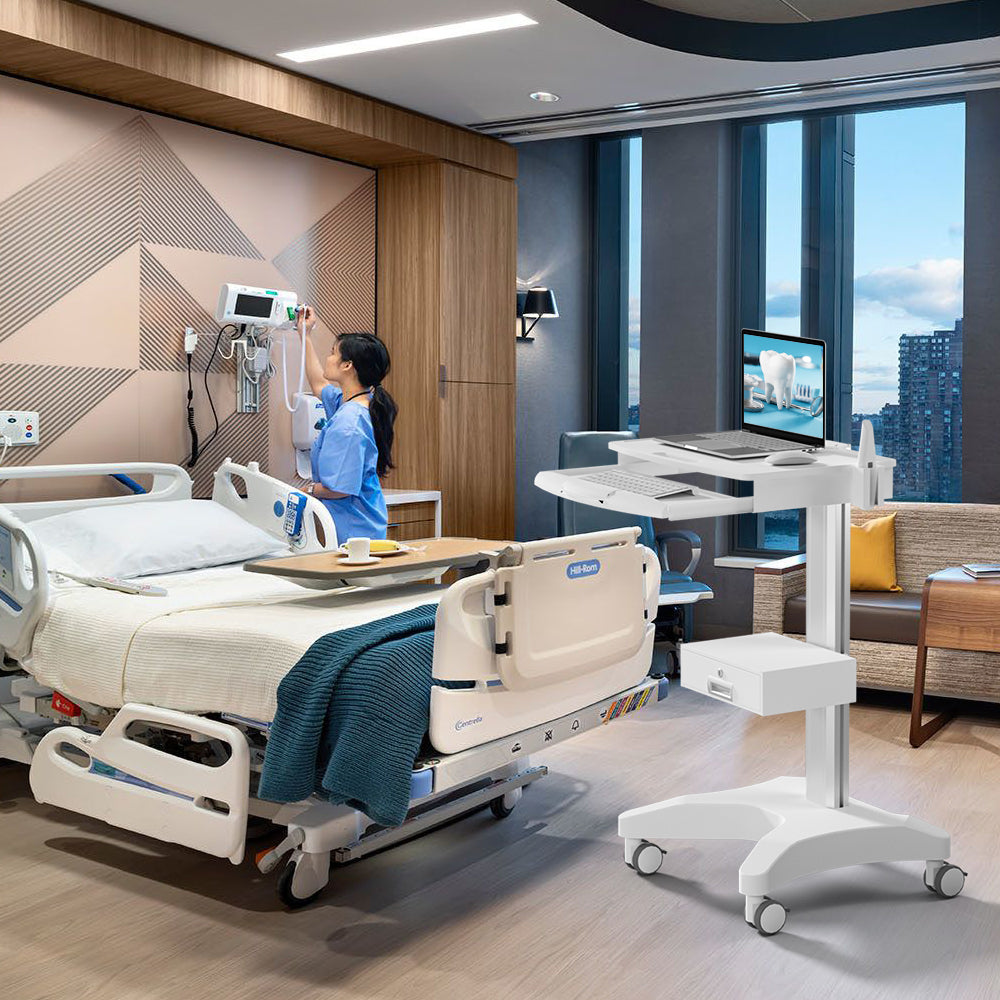 Hospital Medical Trolley Mobile Laptop Pallet Cart with Oral Scanner Holder Height Adjustable Workstation for Dental Clinic Hospital Beauty