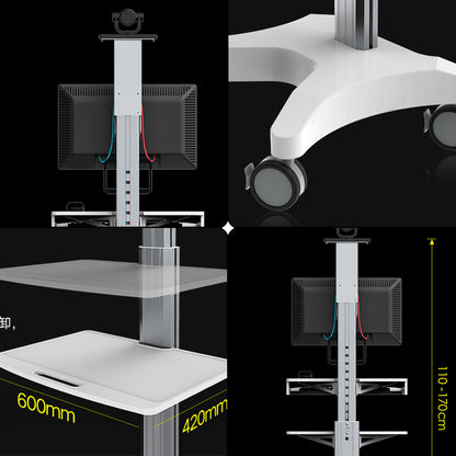 Height Adjustable Mobile Workstation Cart with Camera Holder Monitor Mount Keyboard Tray Host Bracket Silent Wheels,Medical Trolley for Office Portable Laboratory Hospital Dental Clinic
