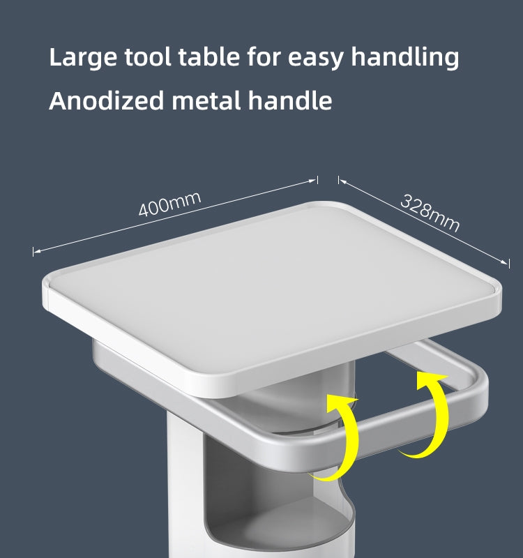 Mobile Medical Cart Trolley with 4 Silent Wheels Dental Equipment Workstation for Dental Clinic Hospital Beauty Salon with 15.7"× 13" Tabletop and 2 Storage Cell