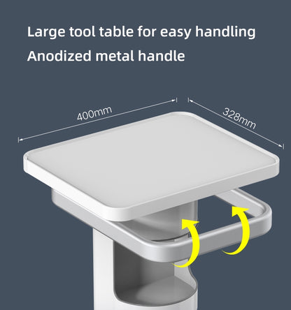 Mobile Medical Cart Trolley with 4 Silent Wheels Dental Equipment Workstation for Dental Clinic Hospital Beauty Salon with 15.7"× 13" Tabletop and 2 Storage Cell