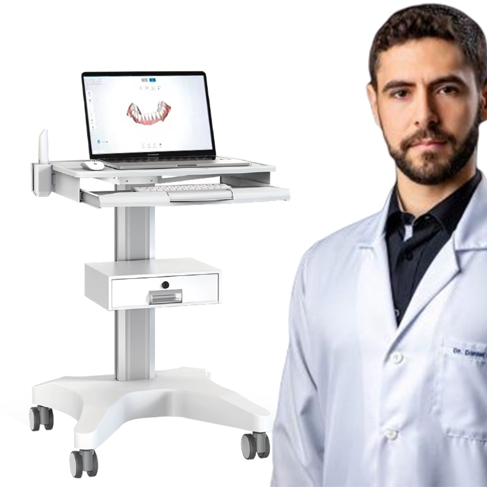 Hospital Medical Trolley Mobile Laptop Pallet Cart with Oral Scanner Holder Height Adjustable Workstation for Dental Clinic Hospital Beauty