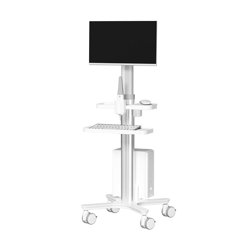 Medical Mobile Trolley Cart with Oral scanning Bracket Monitor Mount, Hospital Dental Clinic Height Adjustable Workstation, White