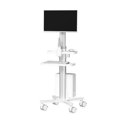 Medical Mobile Trolley Cart with Oral scanning Bracket Monitor Mount, Hospital Dental Clinic Height Adjustable Workstation, White