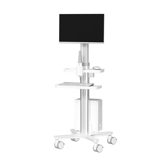 Medical Mobile Trolley Cart with Oral scanning Bracket Monitor Mount, Hospital Dental Clinic Height Adjustable Workstation, White