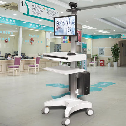 Height Adjustable Mobile Workstation Cart with Camera Holder Monitor Mount Keyboard Tray Host Bracket Silent Wheels,Medical Trolley for Office Portable Laboratory Hospital Dental Clinic