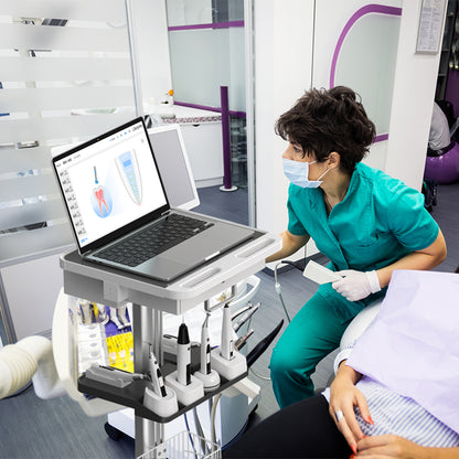 Dental Clinic Trolley Cart with Oral Scanner Holder and Equipment Pallet,Hospital Mobile Workstation with Laptop Tray and Silent Wheels, for Office School Salon Lab etc.