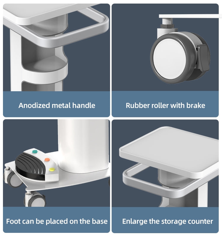 Mobile Medical Cart Trolley with 4 Silent Wheels Dental Equipment Workstation for Dental Clinic Hospital Beauty Salon with 15.7"× 13" Tabletop and 2 Storage Cell