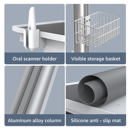 Dental Clinic Trolley Cart with Oral Scanner Holder and Equipment Pallet,Hospital Mobile Workstation with Laptop Tray and Silent Wheels, for Office School Salon Lab etc.