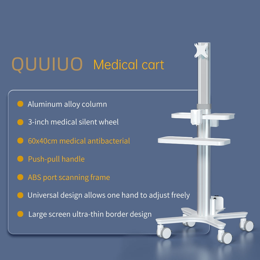 Medical Mobile Trolley Cart with Oral scanning Bracket Monitor Mount, Hospital Dental Clinic Height Adjustable Workstation, White