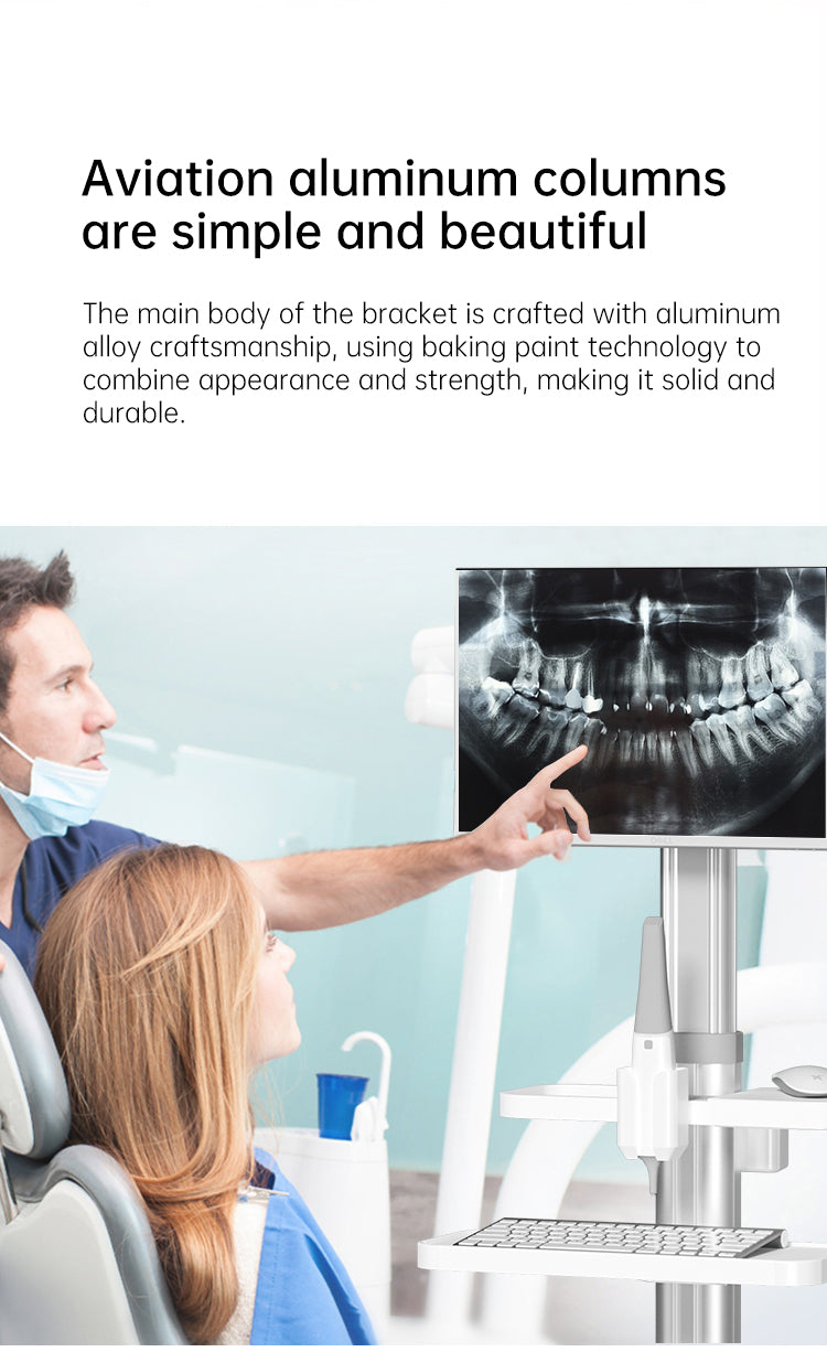 Medical Mobile Trolley Cart with Oral scanning Bracket Monitor Mount, Hospital Dental Clinic Height Adjustable Workstation, White