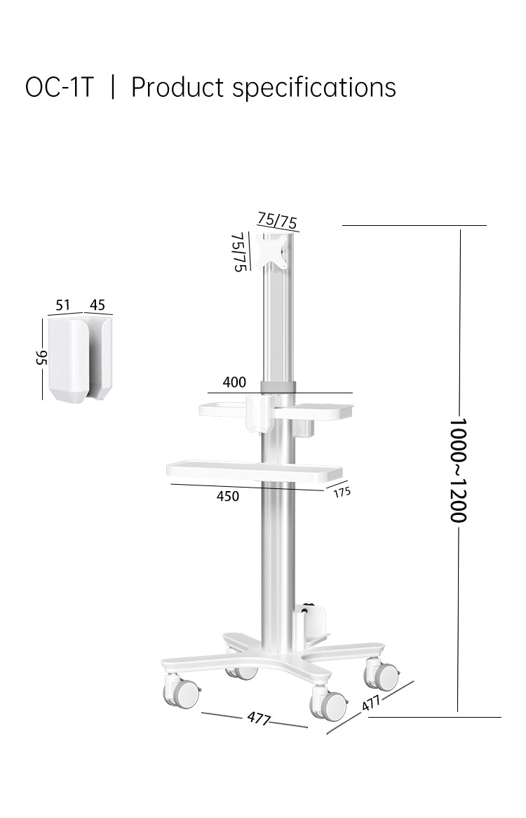 Medical Mobile Trolley Cart with Oral scanning Bracket Monitor Mount, Hospital Dental Clinic Height Adjustable Workstation, White
